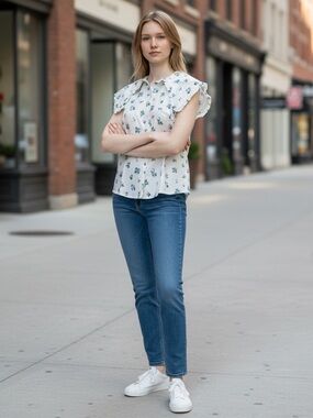 We Wore What wide-collar while flower dress tank - Large